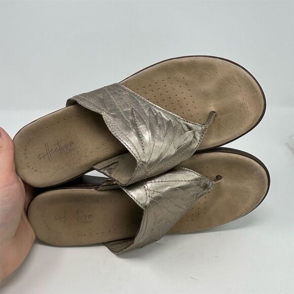 Clarks Phebe Pearl Gold Silver Wedge Slip On Sandals Size 8.5 Thong Style - Picture 9 of 10